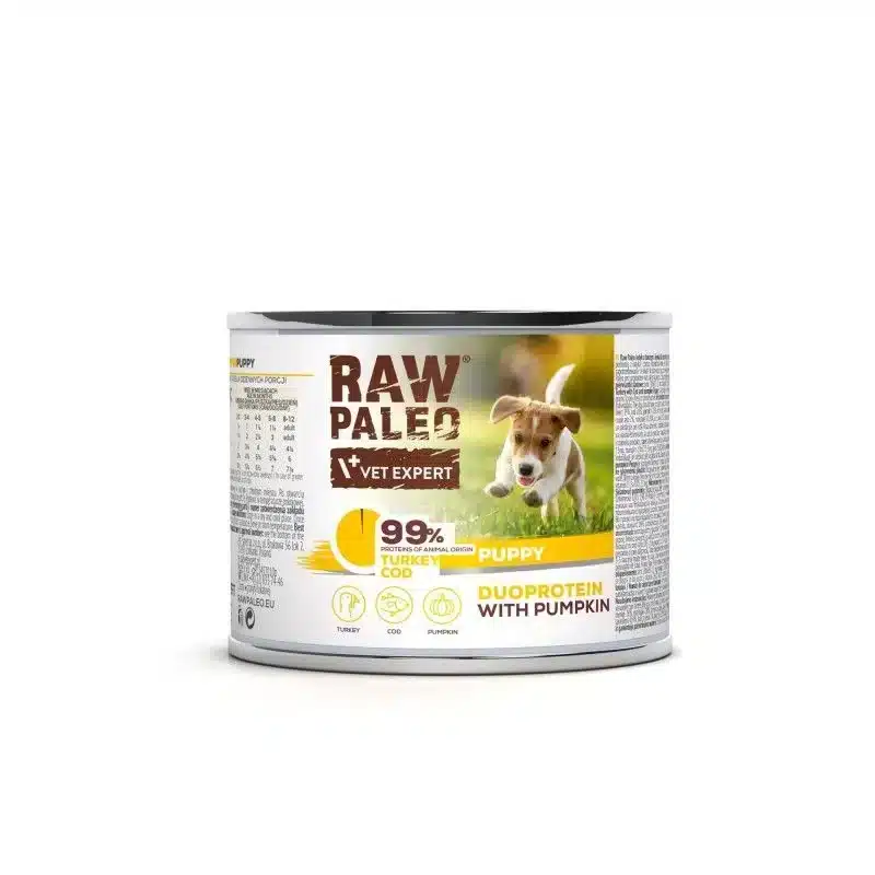 Raw Paleo Puppy Turkey & Cod - консерва за подрастващи кучета с пуйка и риба треска