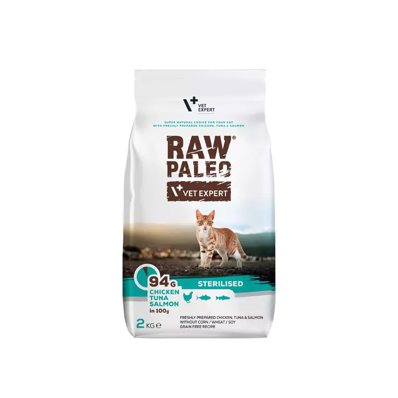 Raw Paleo Sterilised Cat Chicken, Tuna & Salmon - храна за кастрирани котки с пиле, риба тон и сьомга