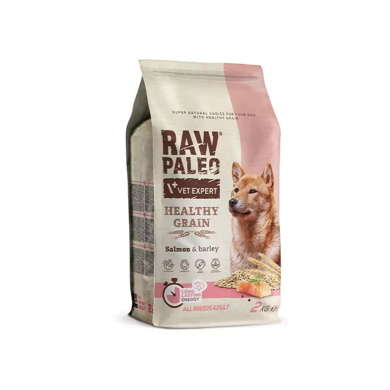 Raw Paleo Adult Dog Healthy Grain Salmon - храна за зрели кучета всички породи със сьомга и ечемик