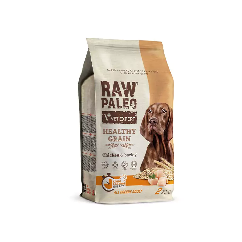 Raw Paleo Adult Dog Healthy Grain Chicken - храна за кучета всички породи с птиче месо и ечемик