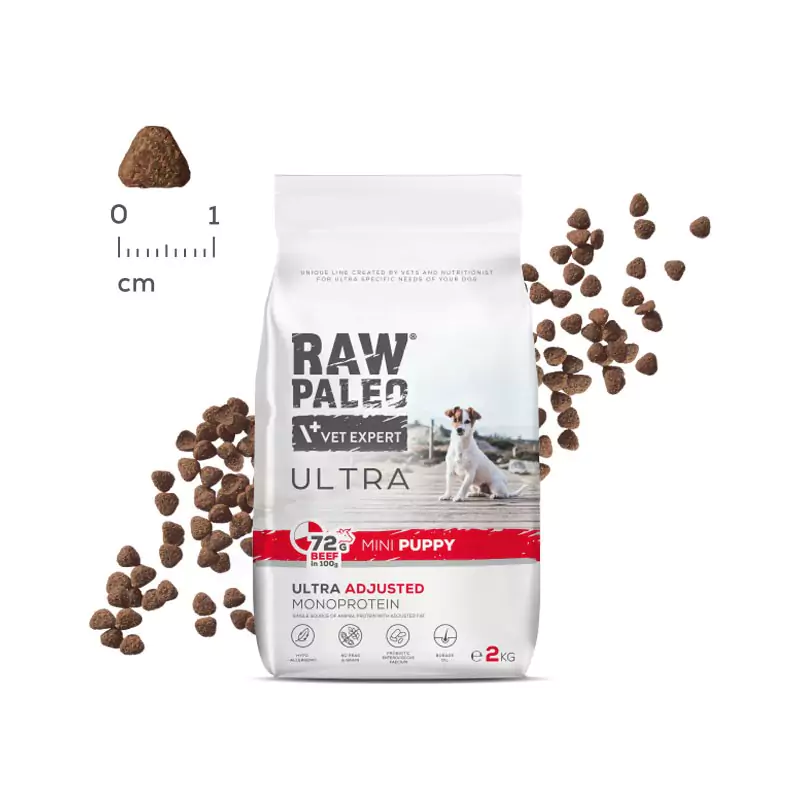 Raw Paleo Puppy Mini Breed Ultra Beef - храна за подрастващи кучета дребни породи (до 8 кг.) и до 8 месеца, с говеждо