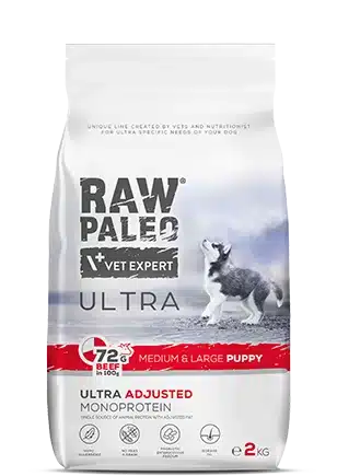 Raw Paleo Puppy Medium & Large Breed Ultra Beef - храна за подрастващи кучета средни и едри породи (над 8 кг.) и до 12 месеца, с говеждо