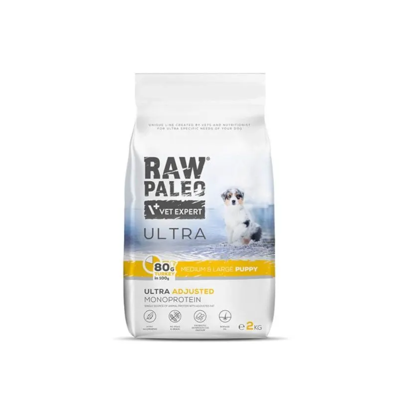 Raw Paleo Puppy Medium & Large Breed Ultra Turkey - храна за подрастващи кучета средни и едри породи (над 8 кг.) и над 12 месеца, с пуйка