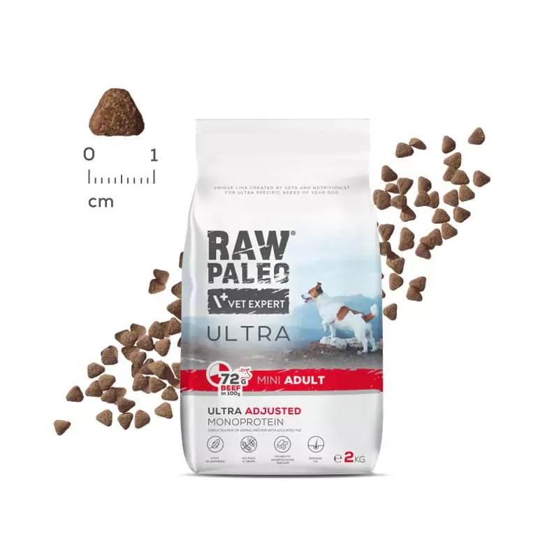 Raw Paleo Adult Mini Breed Ultra Beef - храна за кучета малки породи (до 8 кг.) и над 12 месеца, с телешко