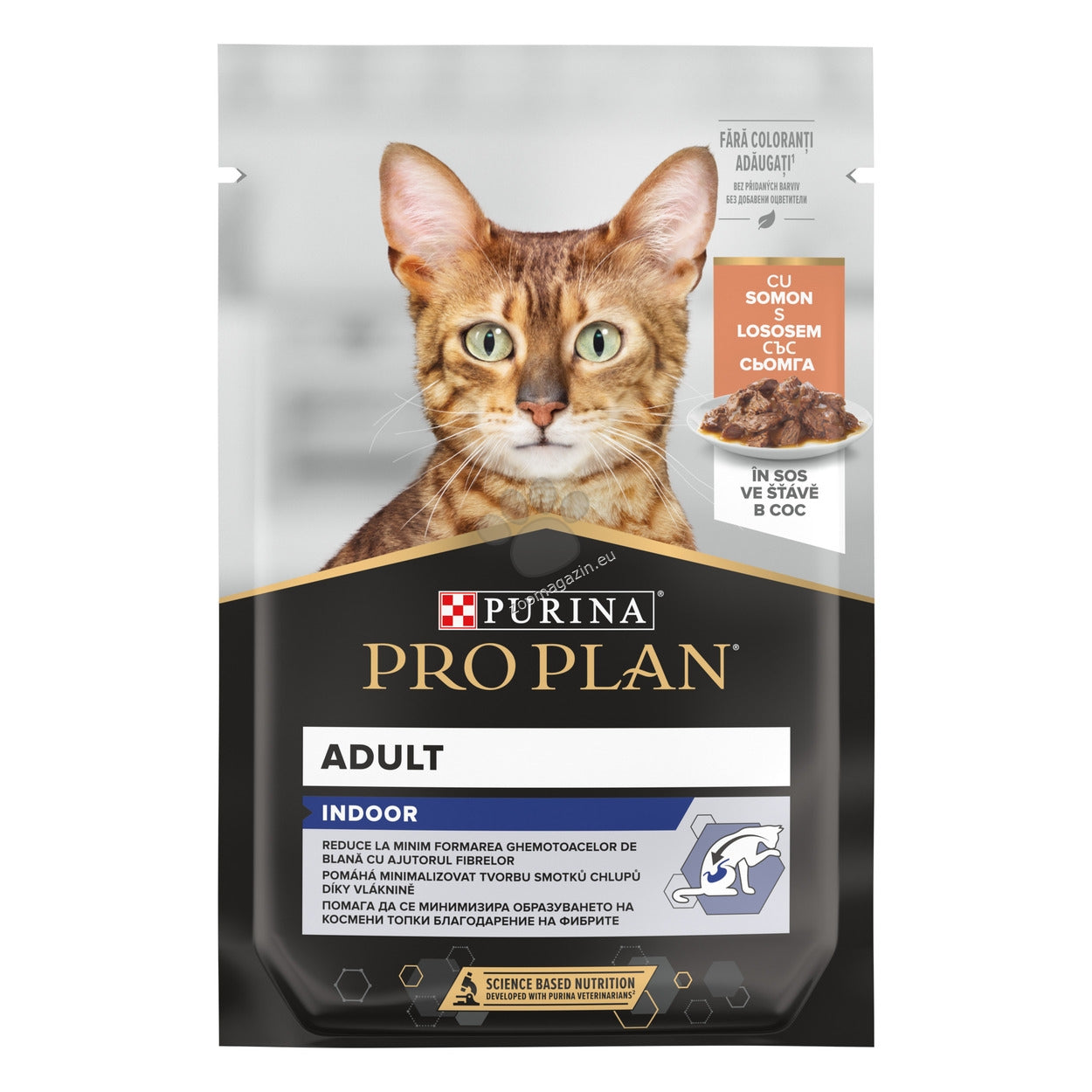 Purina Pro Plan Indoor Adult Salmon - пауч за котки, живеещи на закрито, със сьомга в сос