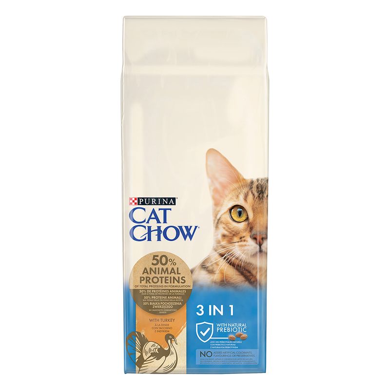 Purina Cat Chow Special Care 3in1 Turkey - храна за котки против зъбен камък, космени топки и за здрав уринарен тракт, с пуйка