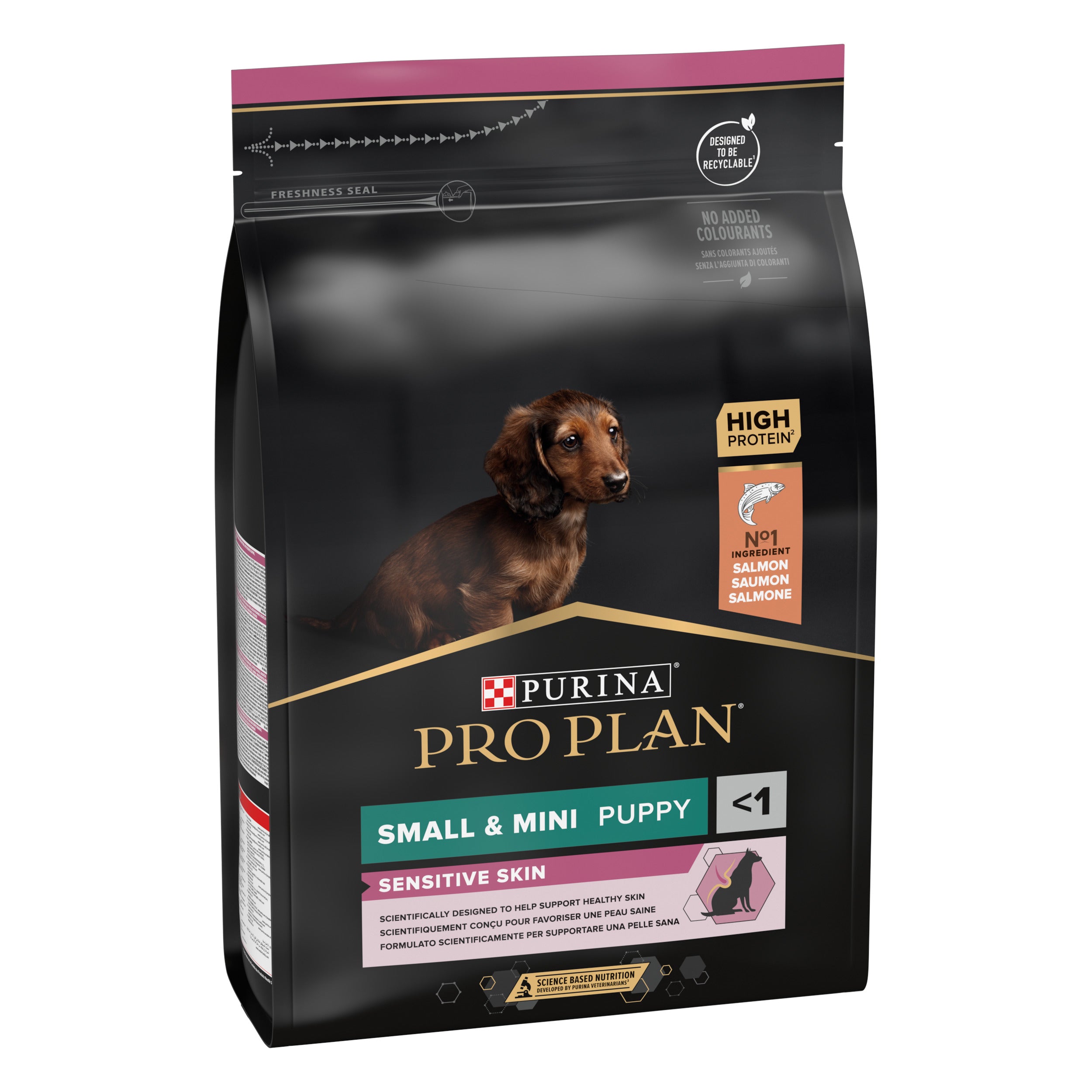 Purina Pro Plan Small & Mini Puppy Sensitive Skin Salmon - храна за кученца мини и малки породи с чувствителна кожа, със сьомга
