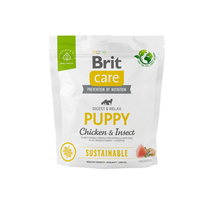 Brit Care Dog Sustainable Puppy - храна за подрастващи кучета всички породи с високоусвоим протеин от насекоми и пиле