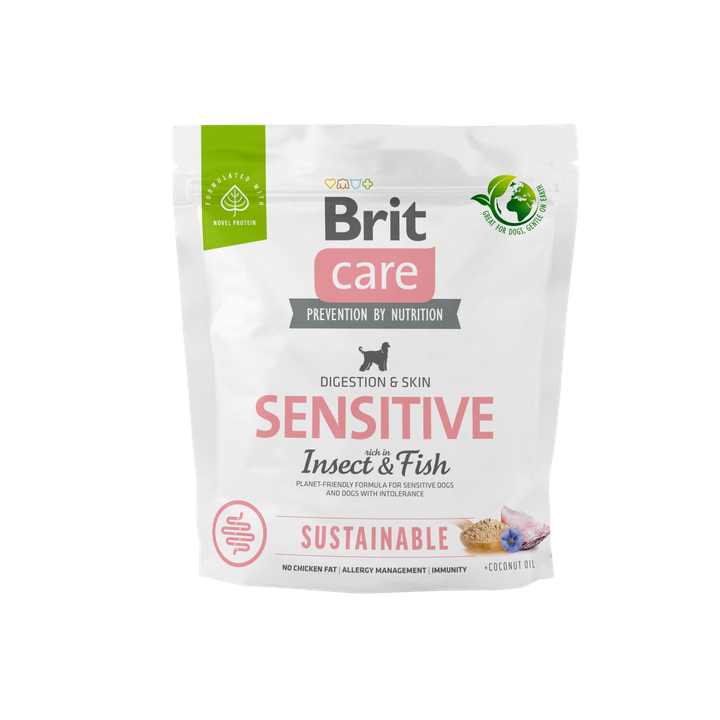 Brit Care Dog Sustainable Sensitive - храна за кучета с чувствителна кожа и храносмилане с насекоми и риба