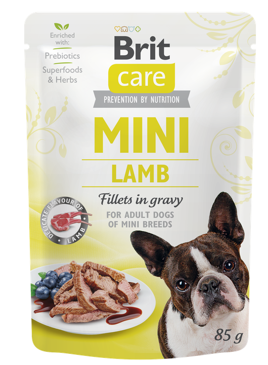 Brit Care Dog Mini Breed Adult Lamb Fillets in Gravy - пауч за кучета малки и дребни породи, с агне 6 бр. х 85 гр.