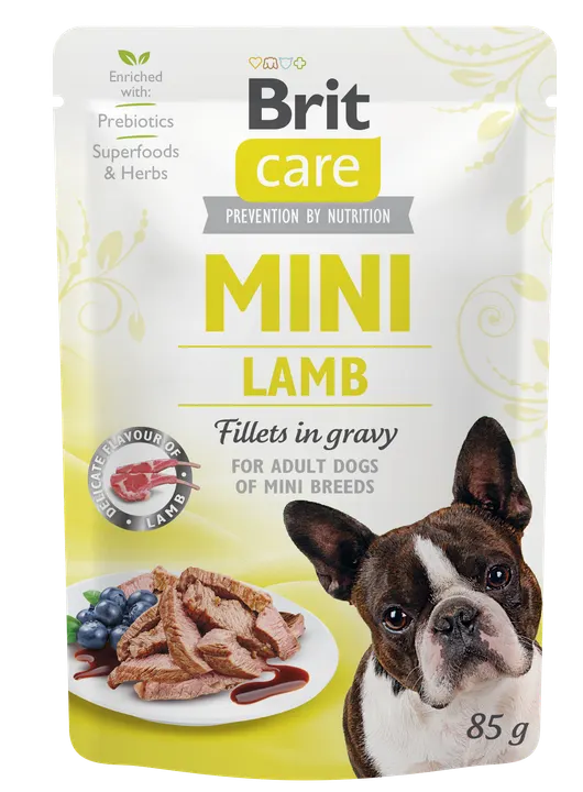 Brit Care Dog Mini Breed Adult Lamb Fillets in Gravy - пауч за кучета малки и дребни породи, с агне 6 бр. х 85 гр.