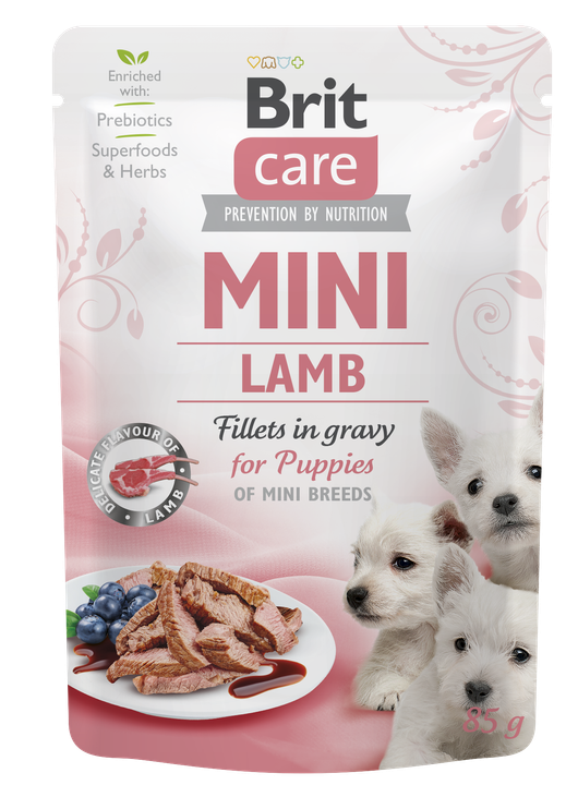Brit Care Dog Mini Breed Puppy Lamb Fillets in Gravy - пауч за подрастващи кучета малки и дребни породи с агне, 6 бр. х 85 гр.