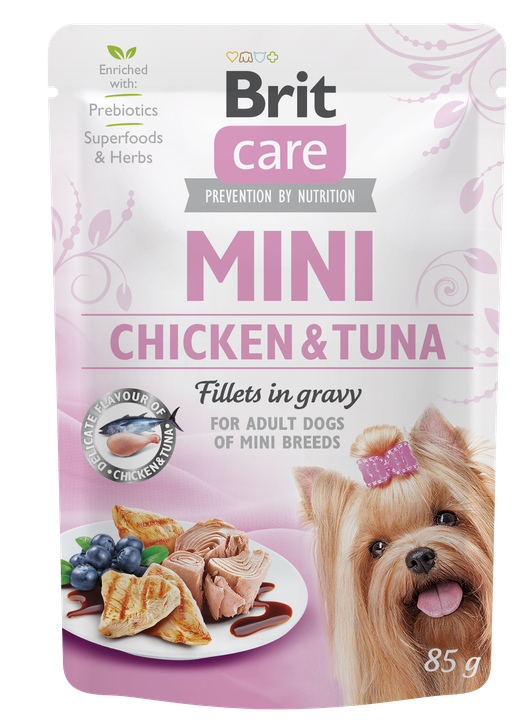 Brit Care Dog Mini Breed Adult Chicken & Tuna Fillets in Gravy - пауч за кучета малки и дребни породи с пиле и риба тон, 6 бр. х 85 гр.