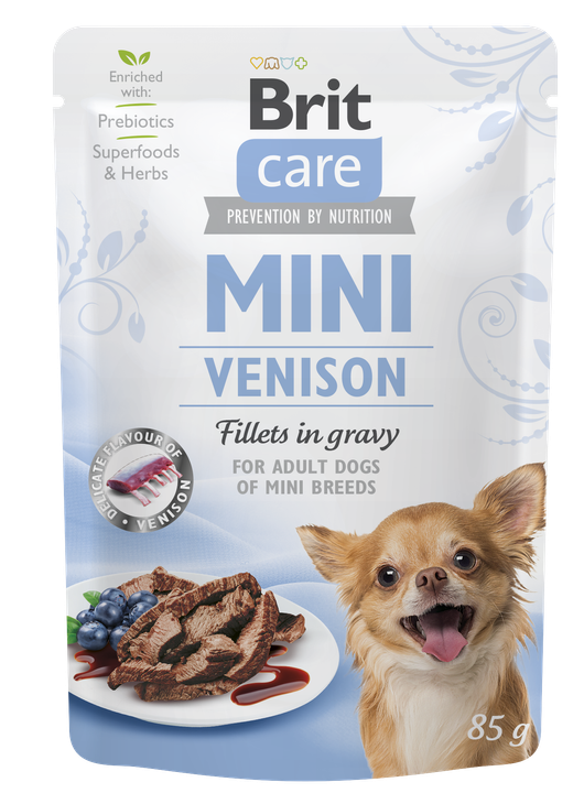 Brit Care Dog Mini Breed Adult Venison Fillets in Gravy - пауч за кучета от малки и дребни породи с еленско месо, 6 бр. х 85 гр.