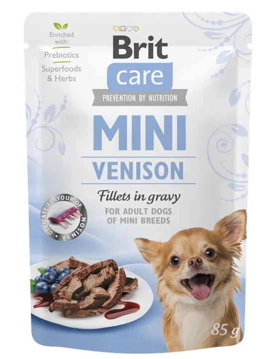 Brit Care Dog Mini Breed Adult Venison Fillets in Gravy - пауч за кучета от малки и дребни породи с еленско месо, 6 бр. х 85 гр.