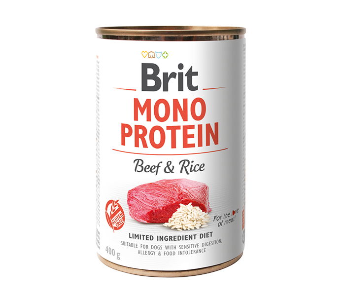 Brit Dog Mono Protein Beef & Rice - консерва за кучета с говеждо месо и ориз, 3 бр. х 400 гр.