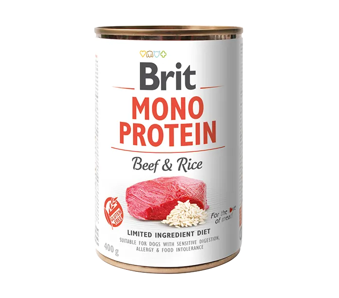 Brit Dog Mono Protein Beef & Rice - консерва за кучета с говеждо месо и ориз, 3 бр. х 400 гр.