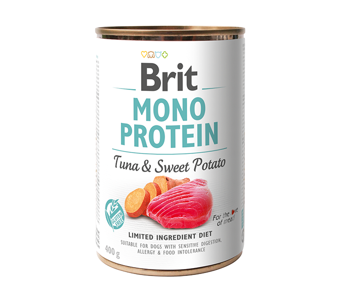 Brit Dog Mono Protein Tuna & Sweet Potato - консерва за кучета с риба тон и сладки картофи, 3 бр. х 400 гр.