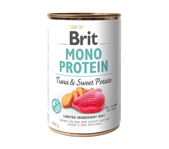 Brit Dog Mono Protein Tuna & Sweet Potato - консерва за кучета с риба тон и сладки картофи, 3 бр. х 400 гр.