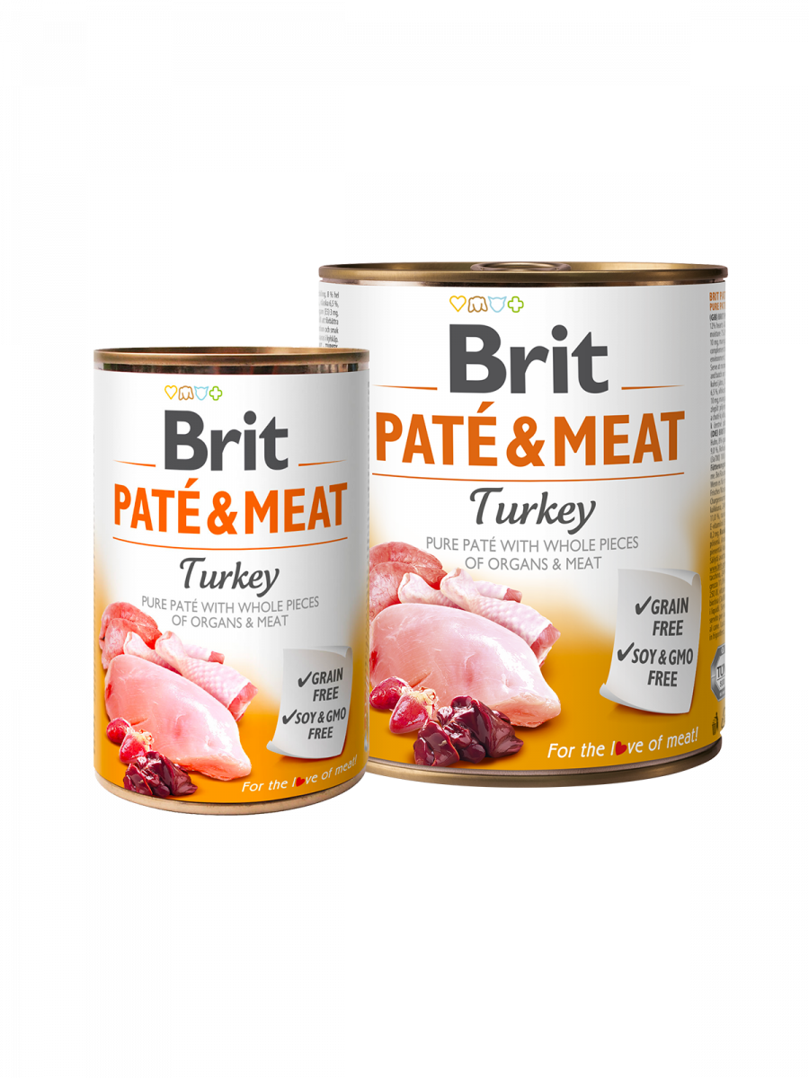 Brit Dog Pate & Meat Turkey - хапки в пастет за кучета с пуйка, 3 бр. х 800 гр.
