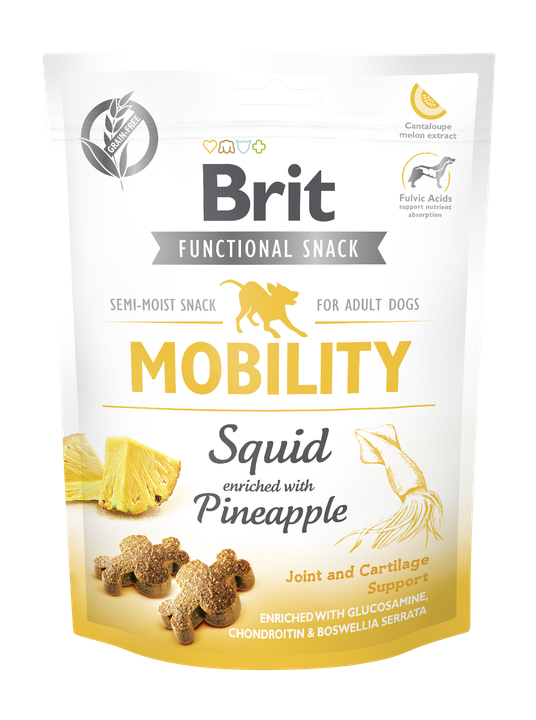 Brit Care Dog Functional Snack Mobility Squid - лакомство за кучета за стави и мобилност с калмари и ананас