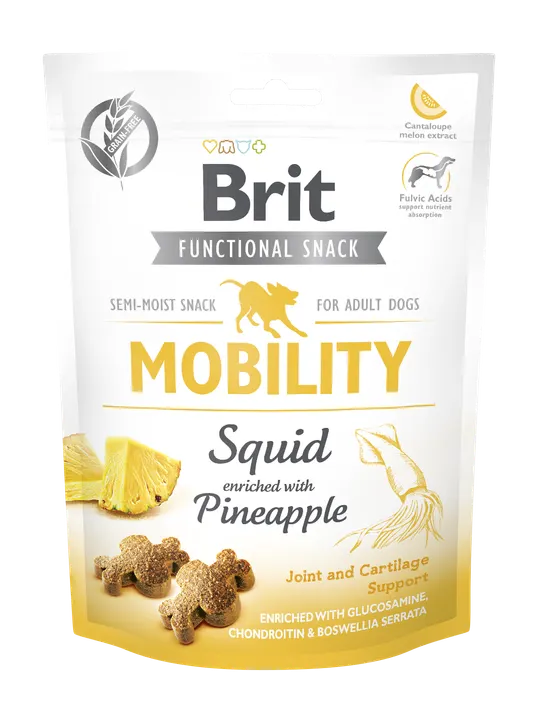 Brit Care Dog Functional Snack Mobility Squid - лакомство за кучета за стави и мобилност с калмари и ананас