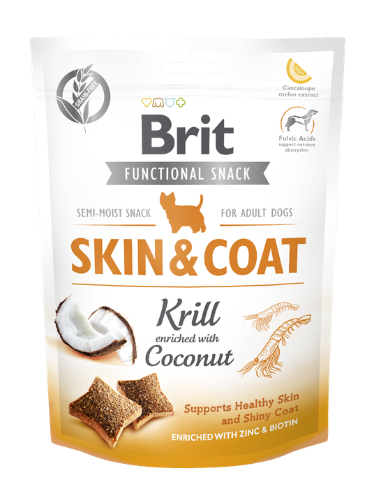 Brit Care Dog Functional Snack Skin & Coat Krill - лакомство за кучета за кожа и козина с ракообразни и кокос