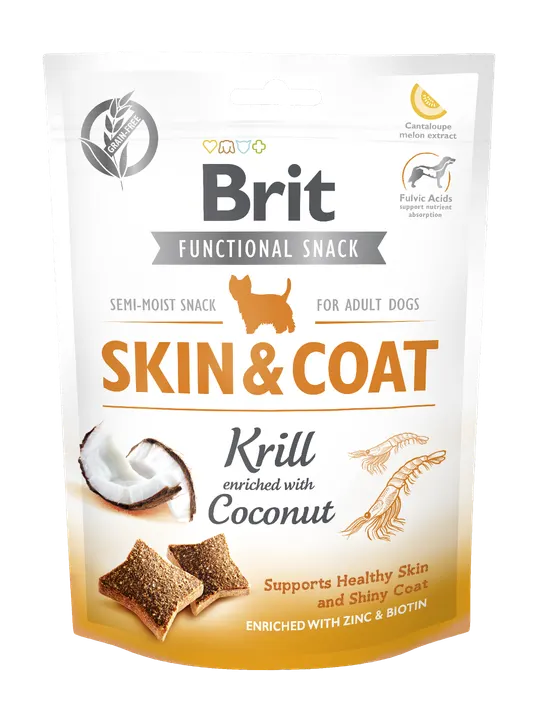 Brit Care Dog Functional Snack Skin & Coat Krill - лакомство за кучета за кожа и козина с ракообразни и кокос