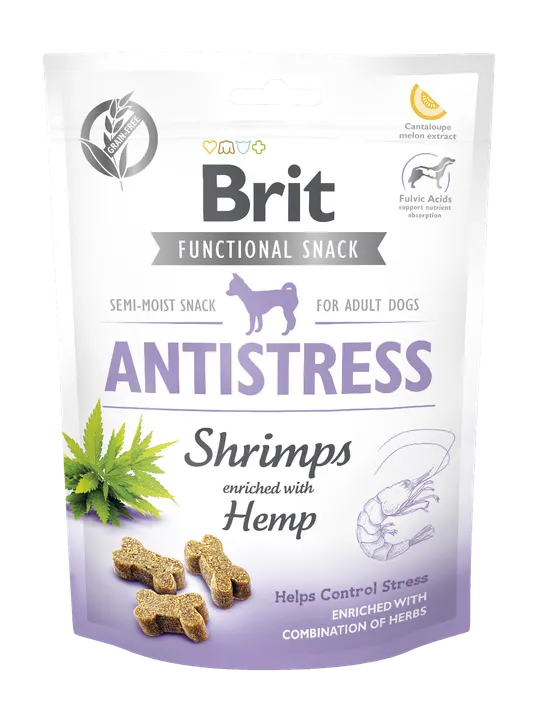 Brit Care Dog Functional Snack Antistress Shrimps - антистрес лакомство за кучета със скариди и коноп