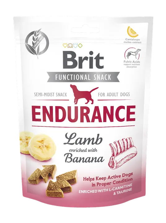 Brit Care Dog Functional Snack Endurance Lamb - лакомство за кучета за издръжливост с агне и банан