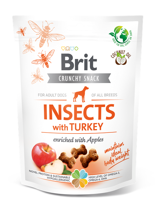 Brit Care Dog Crunchy Cracker Insects, Turkey and Apple - лакомство за кучета с насекоми, пуйка и ябълки за поддържане на идеално тегло
