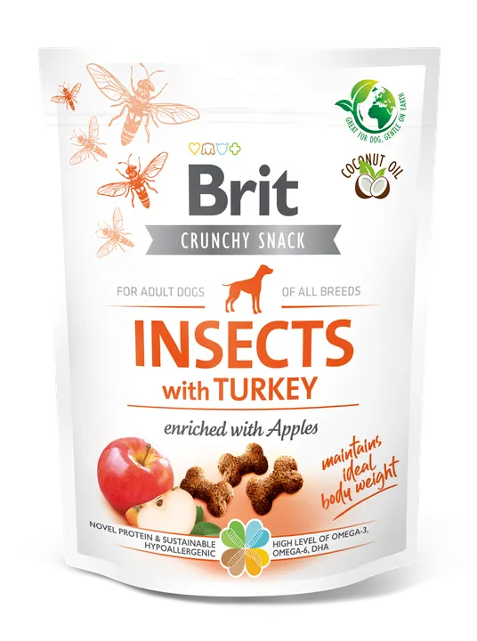 Brit Care Dog Crunchy Cracker Insects, Turkey and Apple - лакомство за кучета с насекоми, пуйка и ябълки за поддържане на идеално тегло