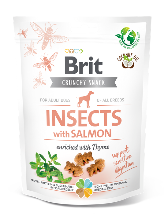 Brit Care Dog Crunchy Cracker Insects, Salmon and Thyme - лакомство за кучета с насекоми, сьомга и мащерка за чувствително храносмилане