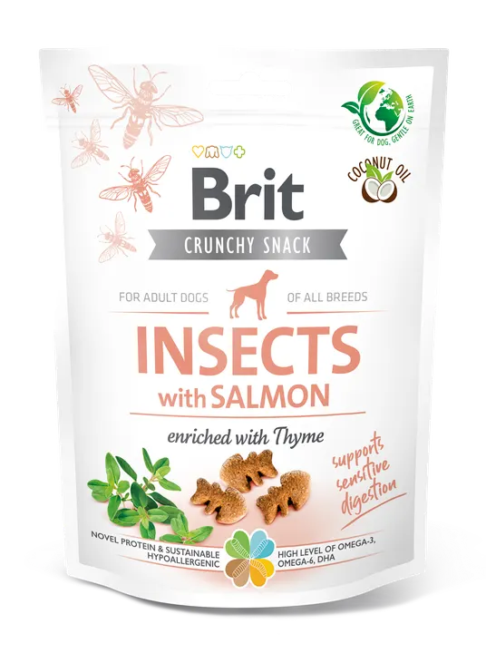 Brit Care Dog Crunchy Cracker Insects, Salmon and Thyme - лакомство за кучета с насекоми, сьомга и мащерка за чувствително храносмилане