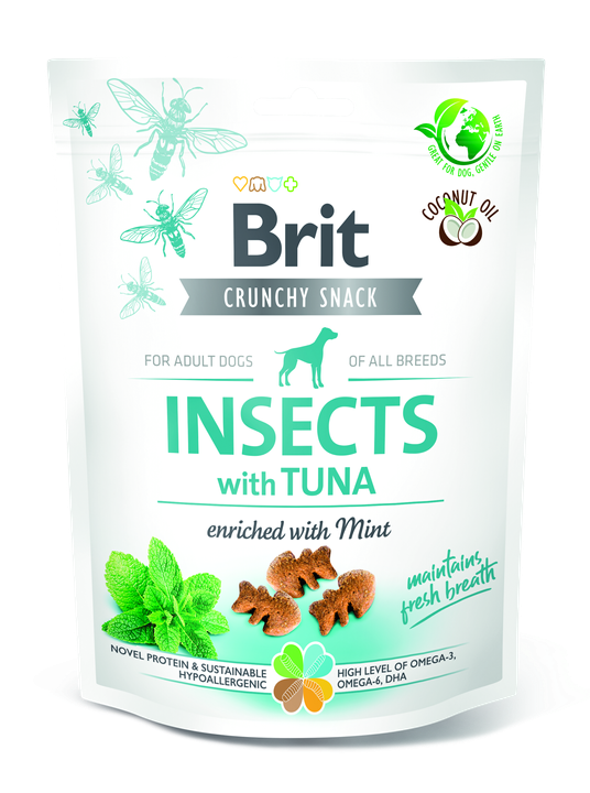 Brit Care Dog Crunchy Cracker Insects, Tuna and Mint - лакомство за кучета с насекоми, риба тон и мента за свеж дъх