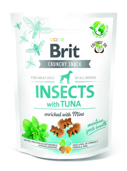 Brit Care Dog Crunchy Cracker Insects, Tuna and Mint - лакомство за кучета с насекоми, риба тон и мента за свеж дъх
