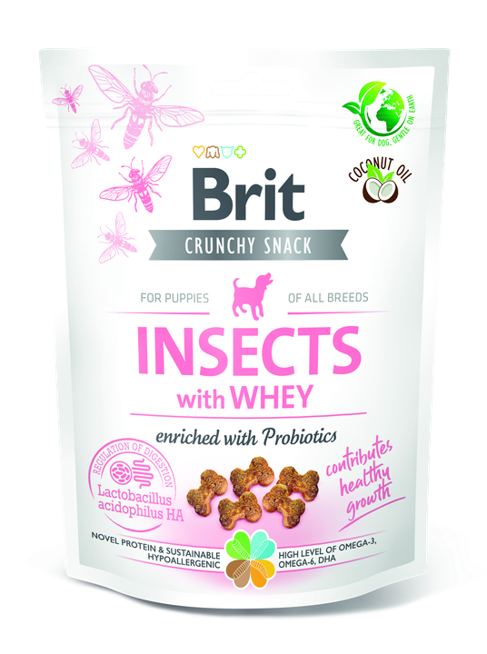 Brit Care Dog Crunchy Cracker Insects, Whey and Probiotics - лакомство за подрастващи кучета с насекоми, мая и пробиотик за здравословен растеж