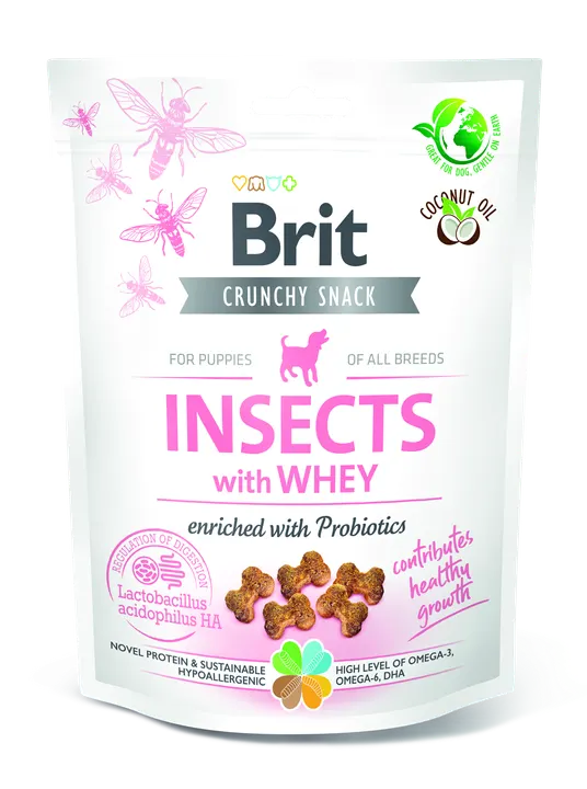 Brit Care Dog Crunchy Cracker Insects, Whey and Probiotics - лакомство за подрастващи кучета с насекоми, мая и пробиотик за здравословен растеж