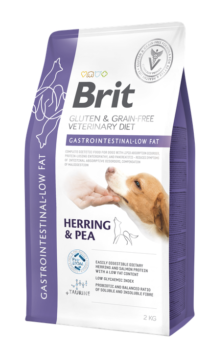 Brit Veterinary Diets Dog Gastrointestinal-Low Fat - храна за кучета за стомашно-чревния тракт с ниско съдържание на мазнини, с херинга и грах