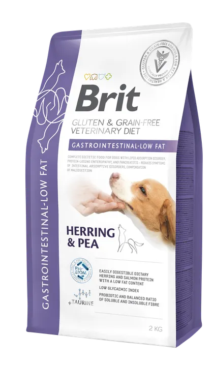 Brit Veterinary Diets Dog Gastrointestinal-Low Fat - храна за кучета за стомашно-чревния тракт с ниско съдържание на мазнини, с херинга и грах