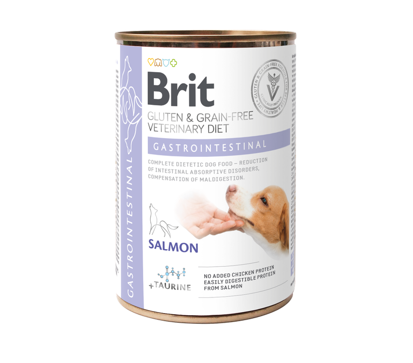 Brit Veterinary Diets Dog Gastrointestinal - консерва за кучета с храносмилателни разстройства, със сьомга и грах,