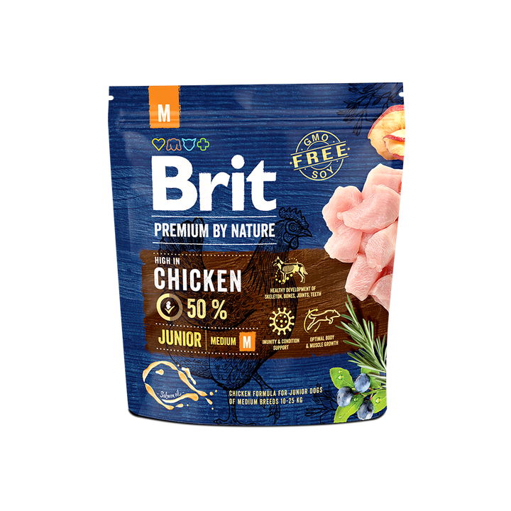 Brit Premium by Nature Junior M - храна за кучета средни породи (10-25 кг.), до 12 месеца, с пиле