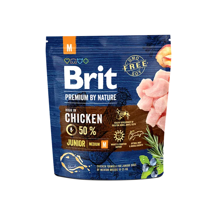 Brit Premium by Nature Junior M - храна за кучета средни породи (10-25 кг.), до 12 месеца, с пиле