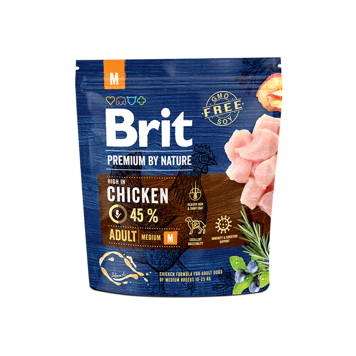 Brit Premium by Nature Adult M - храна за кучета средни породи (10-25 кг.), от 1 до 8 години, с пиле