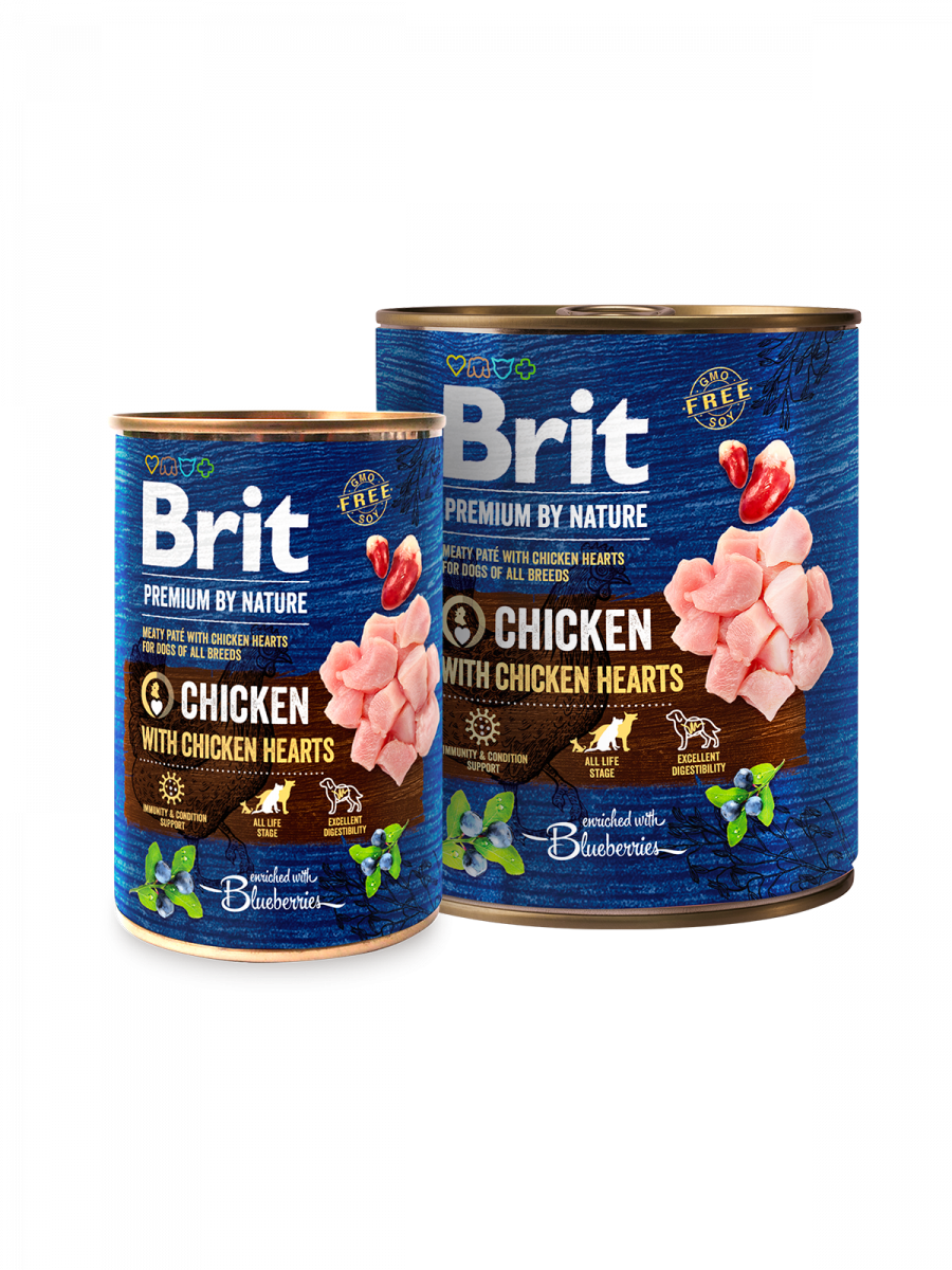 Brit Premium by Nature Chicken with Hearts - консерва за кучета с пиле и сърца, 3 бр. х 400 гр.