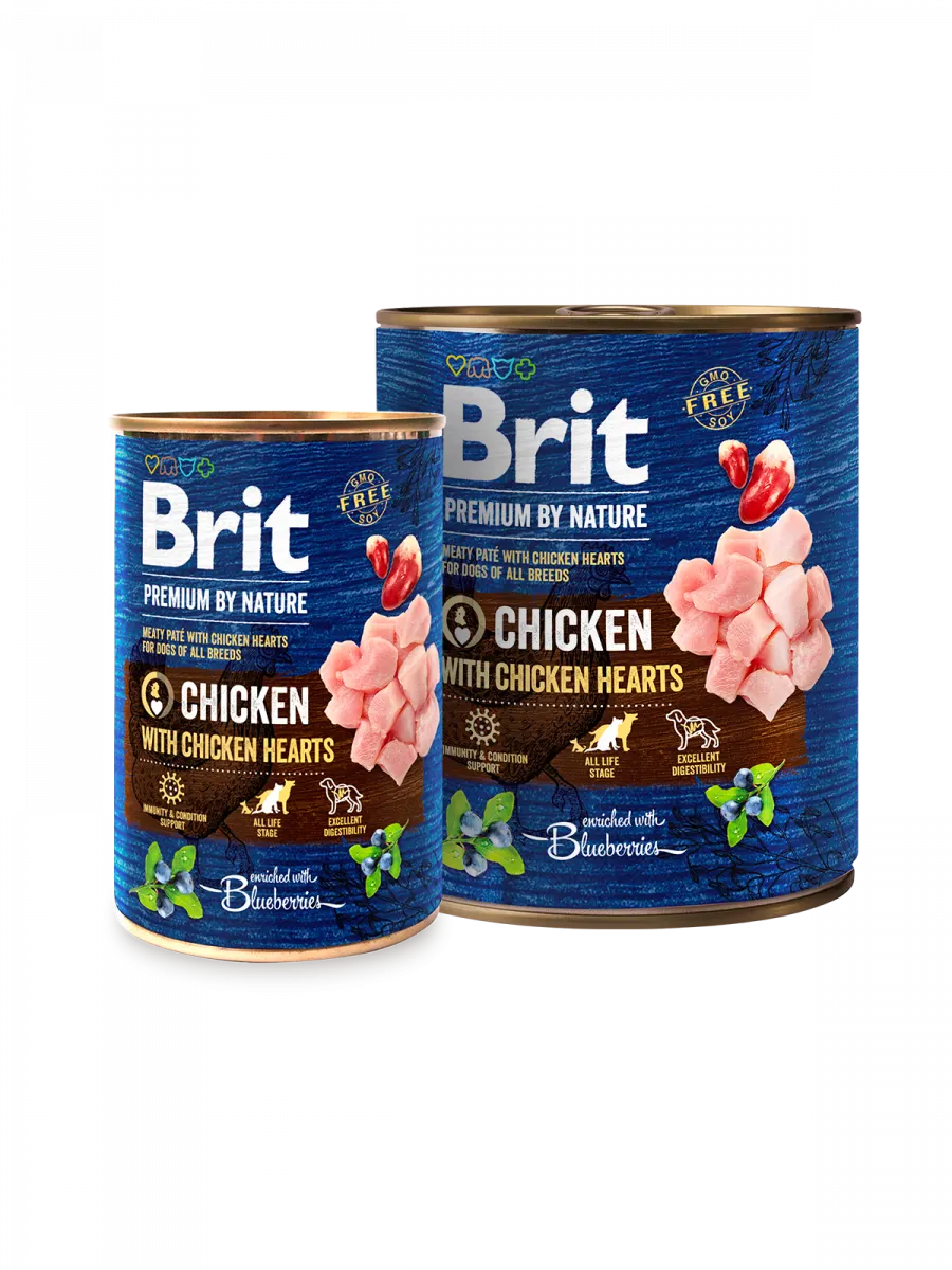 Brit Premium by Nature Chicken with Hearts - консерва за кучета с пиле и сърца, 3 бр. х 400 гр.