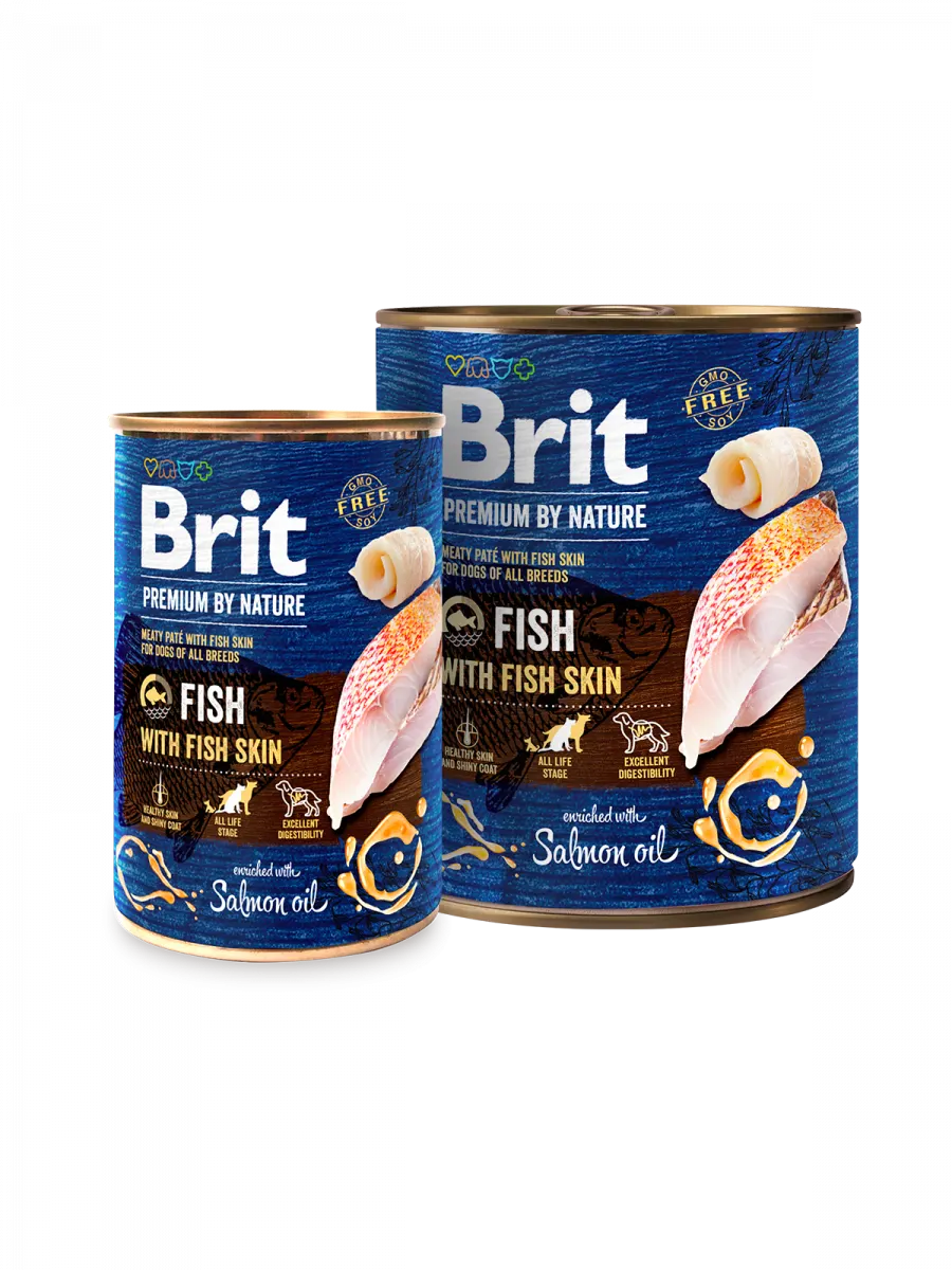 Brit Premium by Nature Fish with Fish Skin - консерва за кучета с риба и кожа от риба, 3 бр. х 400 гр.