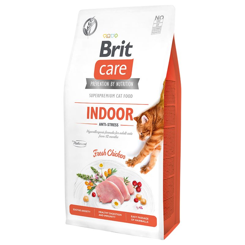 Brit Care Cat Grain-Free Indoor Anti-Stress - храна за котки, живеещи на закрито, с пиле и без зърнени култури