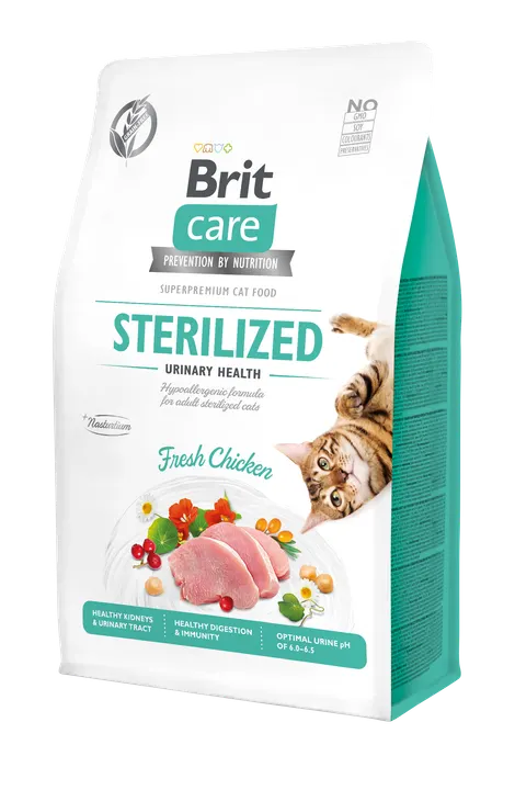 Brit Care Cat Grain-Free Sterilized Urinary Health - храна за кастрирани котки с пиле и без зърнени култури