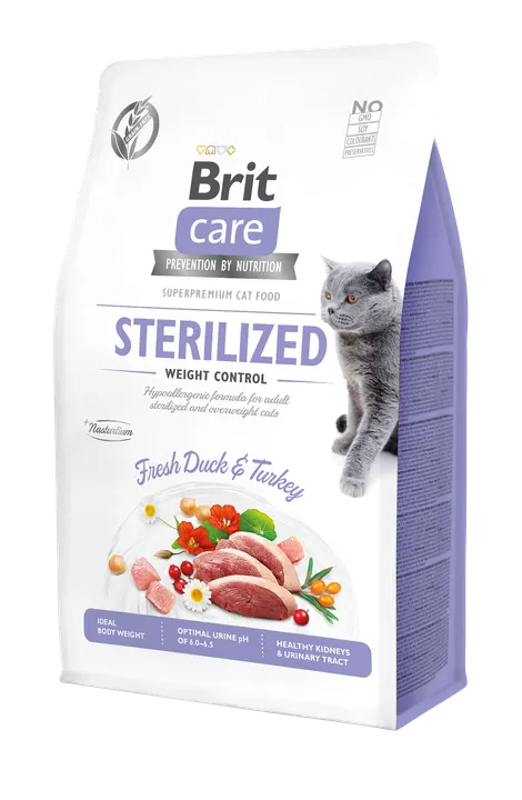 Brit Care Cat Grain-Free Sterilized & Weight Control - храна за кастрирани котки за контролиране на теглото, с пиле и без зърнени култури